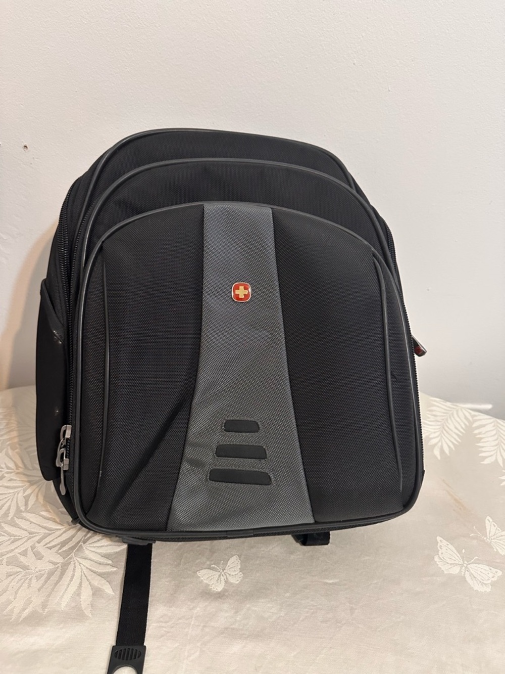 SwissGear Black and Gray Laptop Backpack with Red Logo